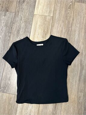 Open Edit Black Short Sleeve Top